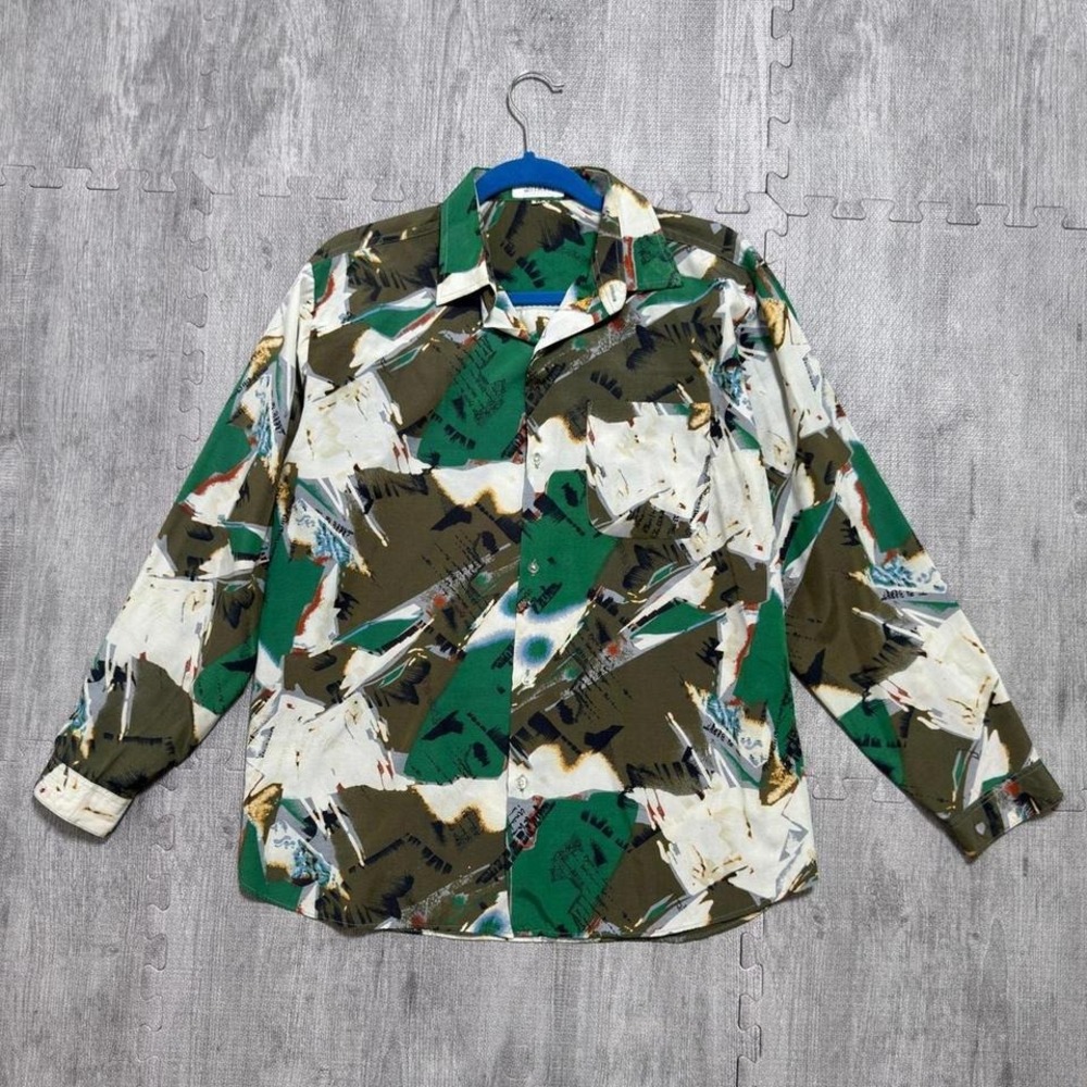 Vintage Gitano Abstract Novelty Print Long Sleeve Button Up Shirt Men's Large